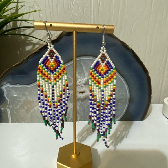 Handmade Jewelry - Handcrafted Multicolor Beaded Fringe Earrings